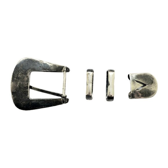 Geometric Design Silver 4pc Belt Buckle Set #10984 main image 5